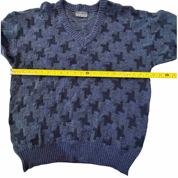 VTG Jantzen 90s Men’s SZ Medium Grandpa Geometric Houndstooth Pullover Sweater - Picture 7 of 11
